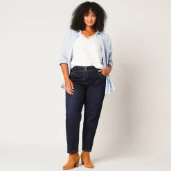 Jeans|Broek<Blancheporte Stretchjeans 'mom' model met elastische taille dark blue