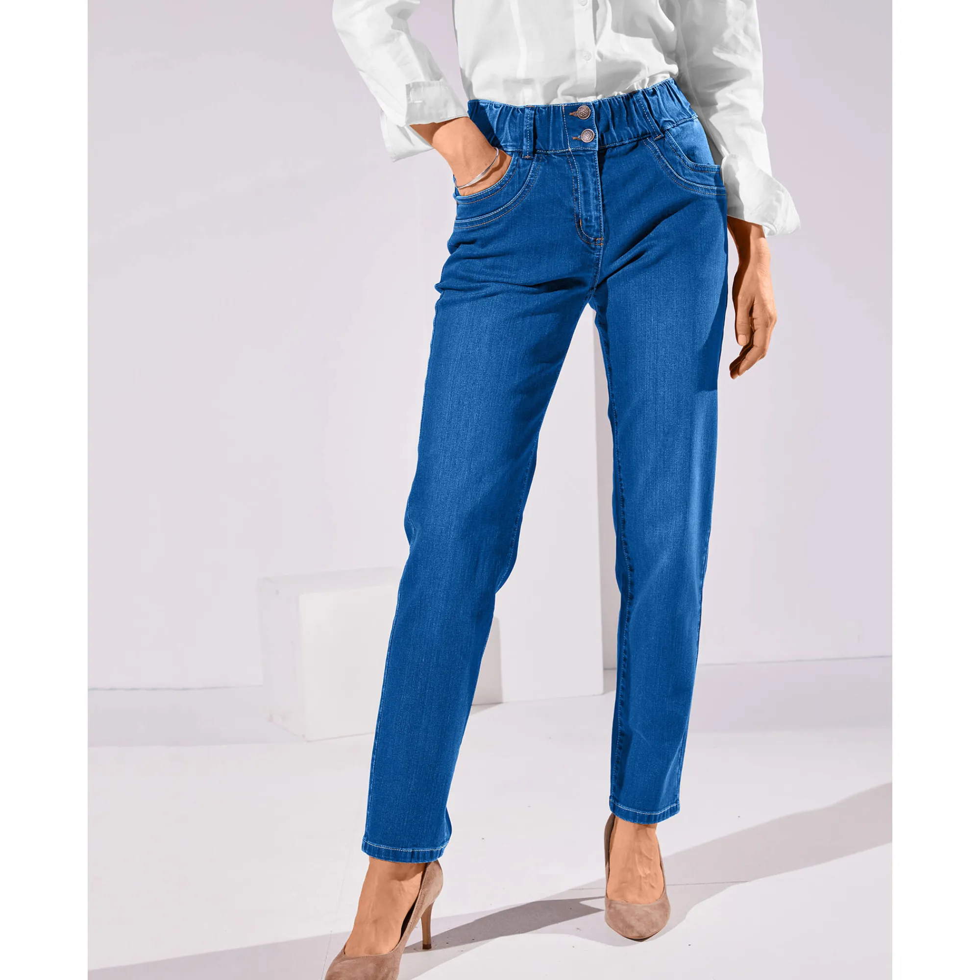 Jeans|Broek<Blancheporte Stretchjeans 'mom' model met elastische taille stone