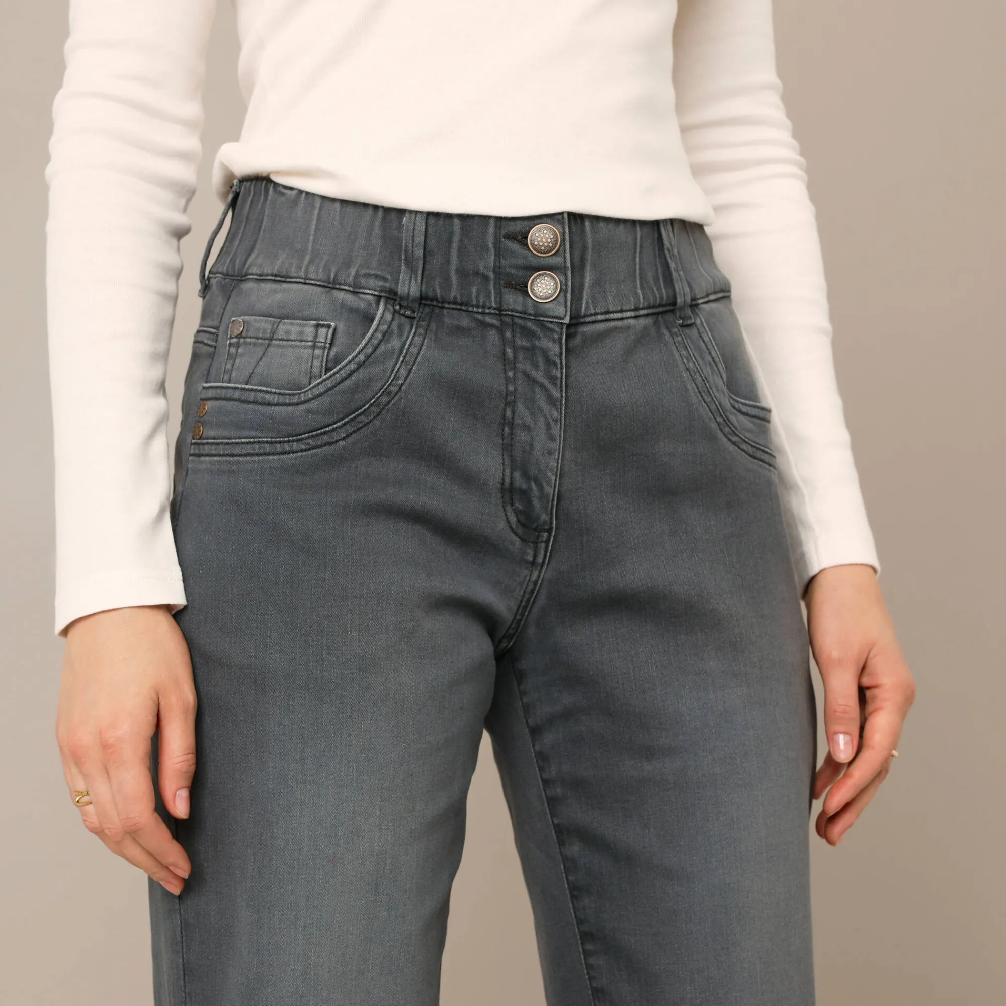 Jeans|Broek<Blancheporte Stretchjeans 'mom' model met elastische taille donkergrijs