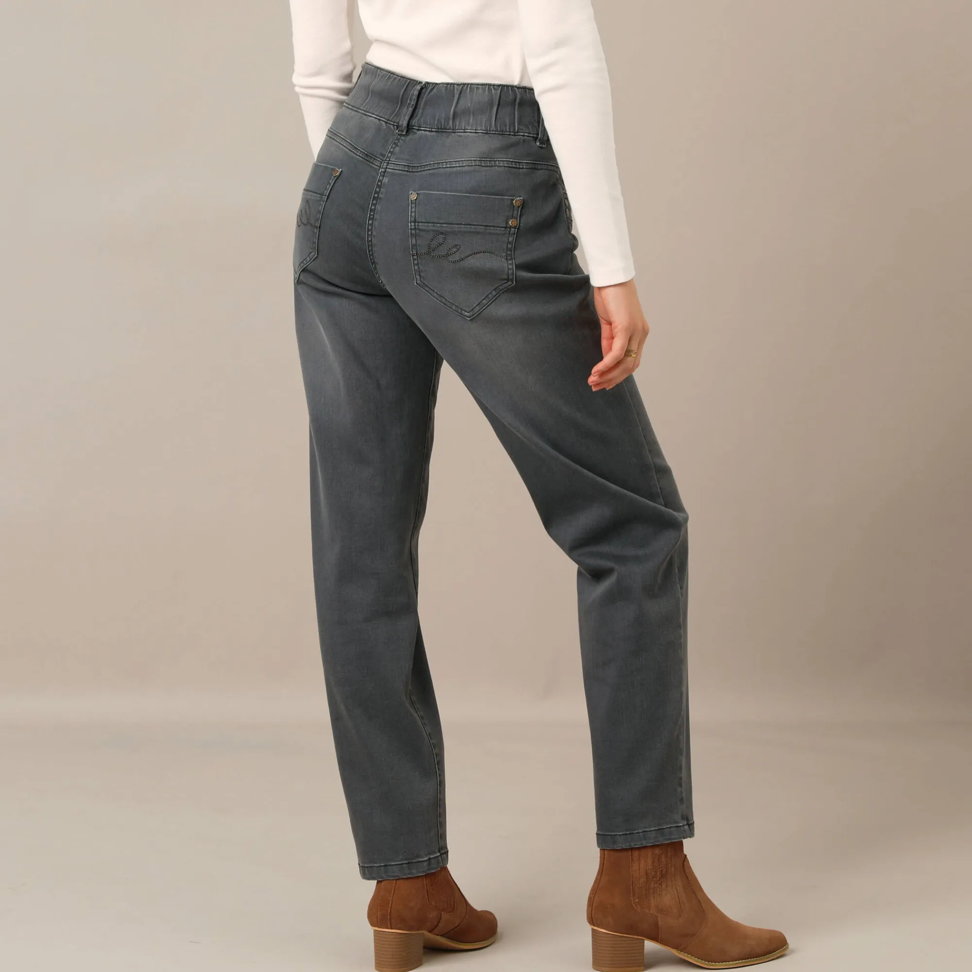 Jeans|Broek<Blancheporte Stretchjeans 'mom' model met elastische taille donkergrijs