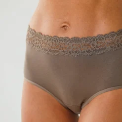 Slip En Shorty<Blancheporte Supermaxislip in stretchkatoen met kanten tailleband - set van 2 koffie