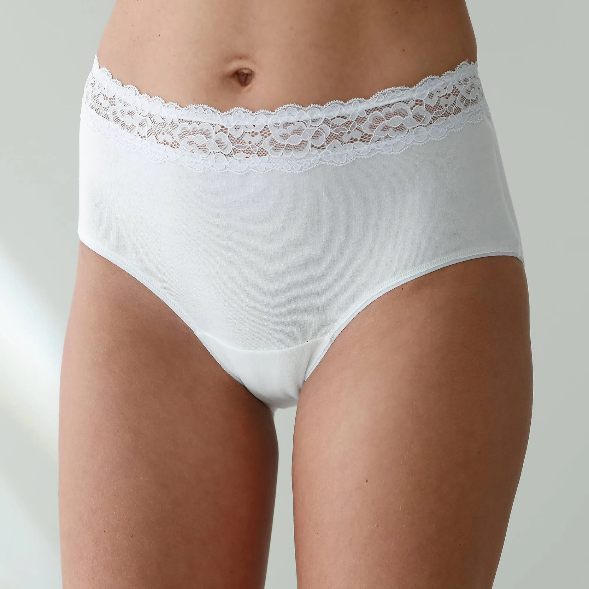 Slip En Shorty<Blancheporte Supermaxislip in stretchkatoen met kanten tailleband - set van 2 wit