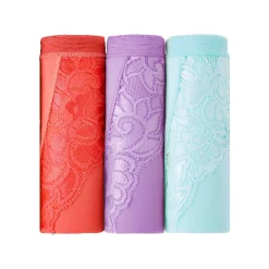 Slip En Shorty<Blancheporte Supermaxislip met kant - set van 3 lichtblauw + koraal + lavendel