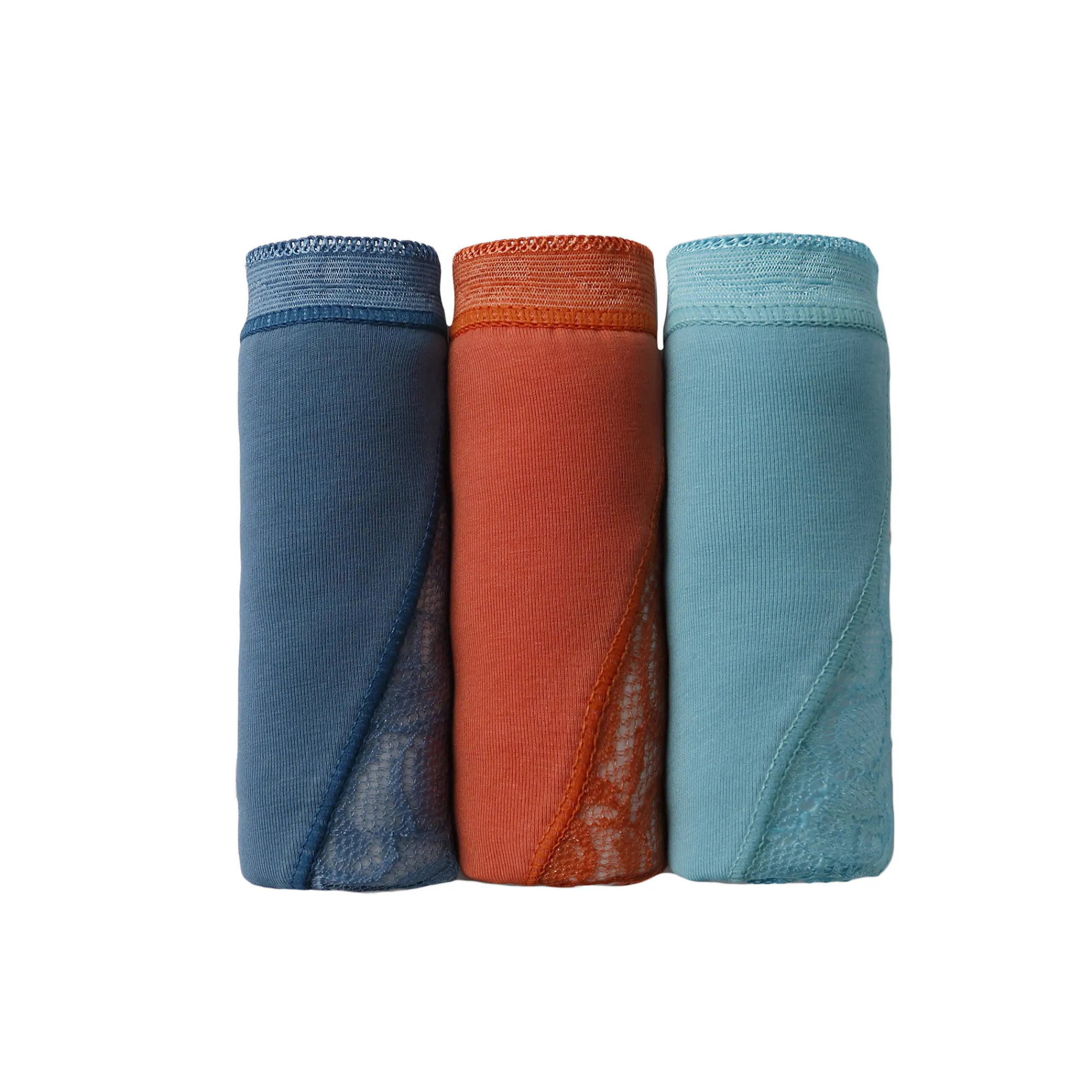 Slip En Shorty<Blancheporte Supermaxislip met kant - set van 3 oranje + blauw + eendenblauw