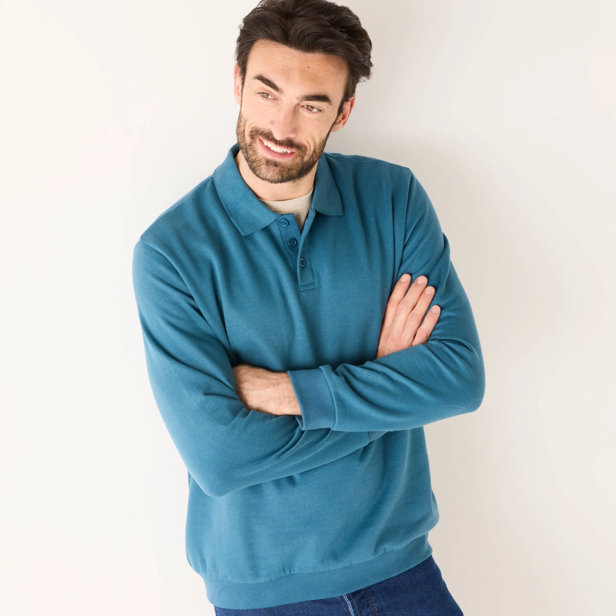 Sweater|Trui En Vest<Blancheporte Sweater in molton met polokraag petroleumblauw