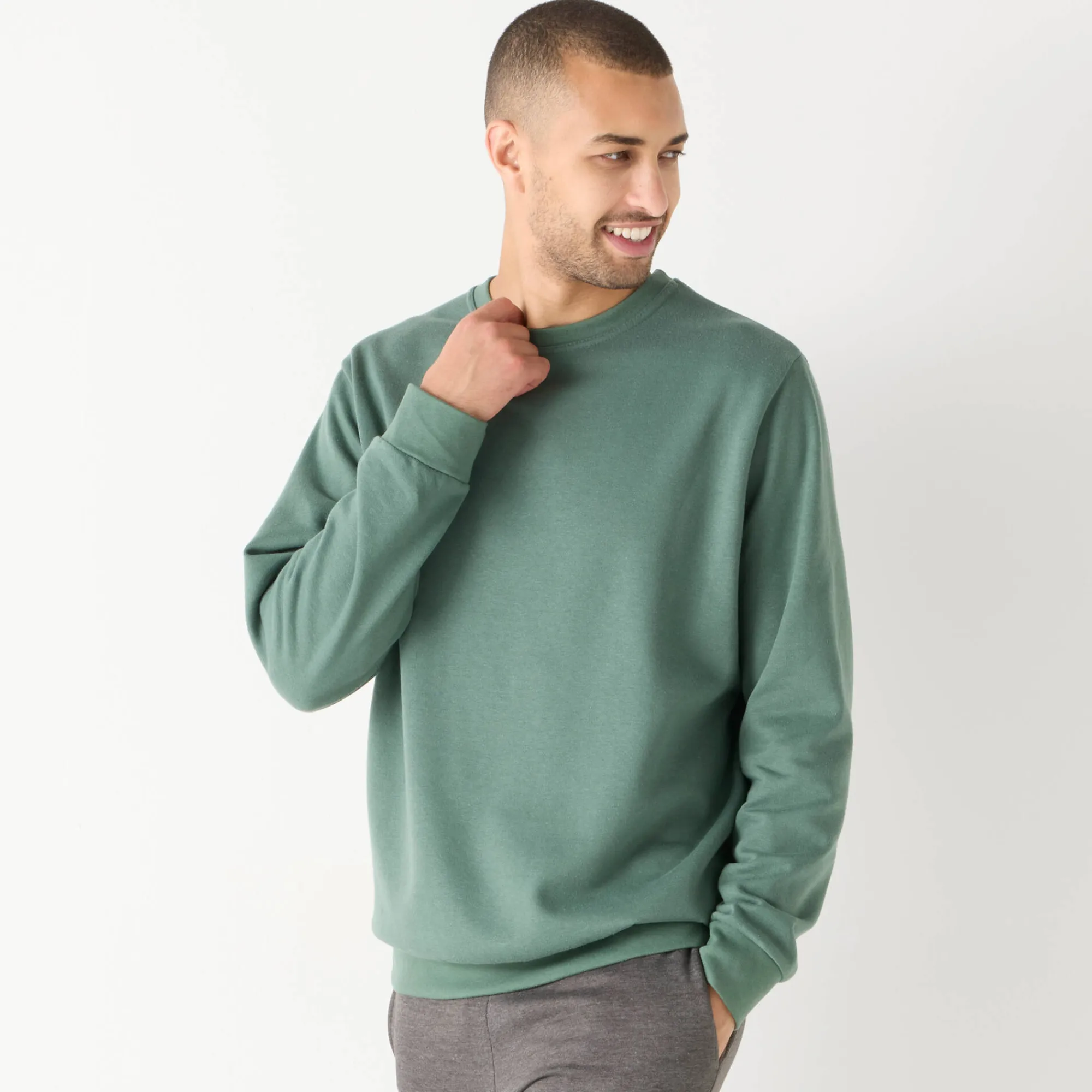 Sweater|Trui En Vest<Blancheporte Sweater in molton met ronde hals donkergroen