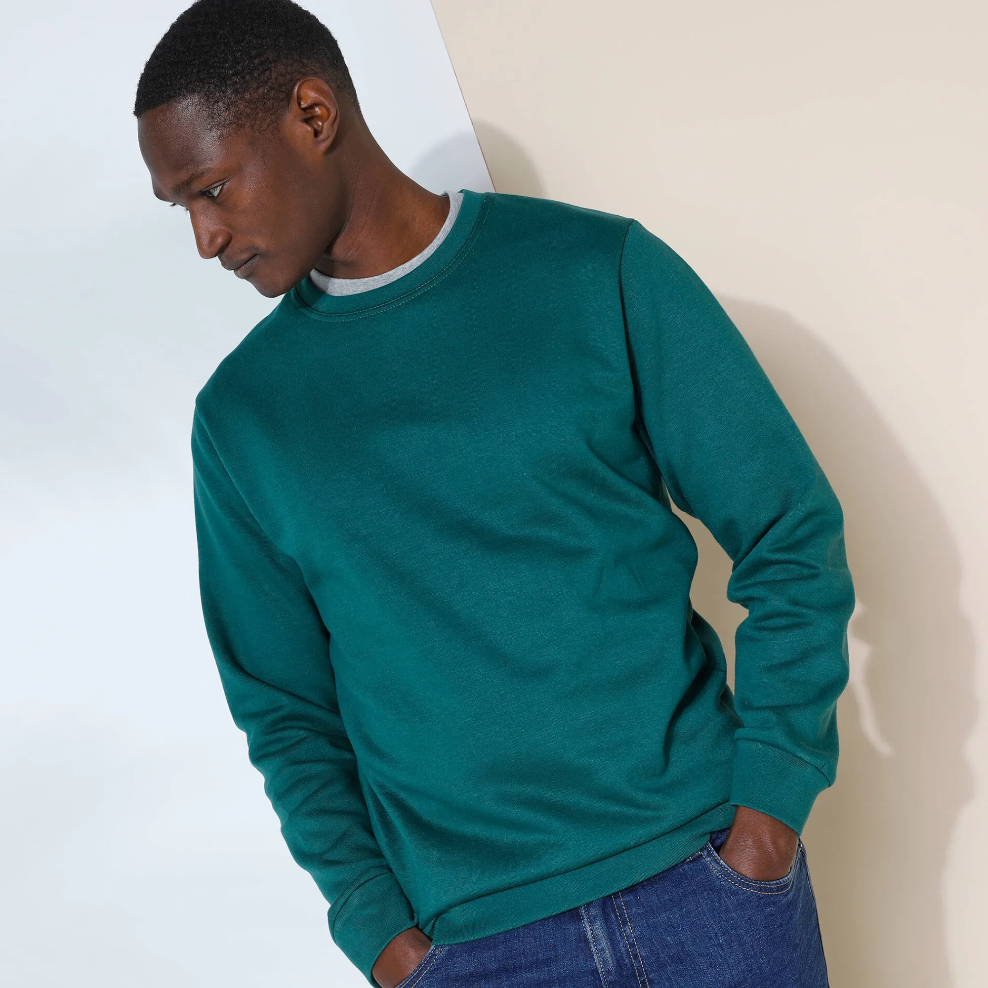 Sweater|Trui En Vest<Blancheporte Sweater in molton met ronde hals dennengroen