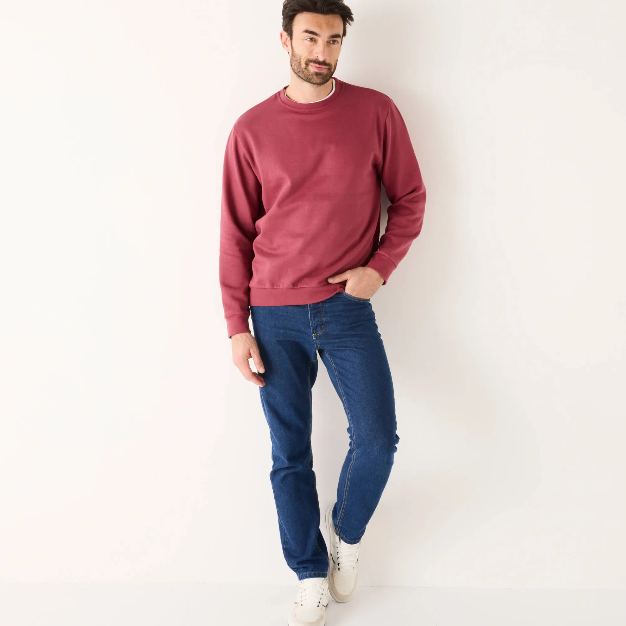 Sweater|Trui En Vest<Blancheporte Sweater in molton met ronde hals DONKERROZE