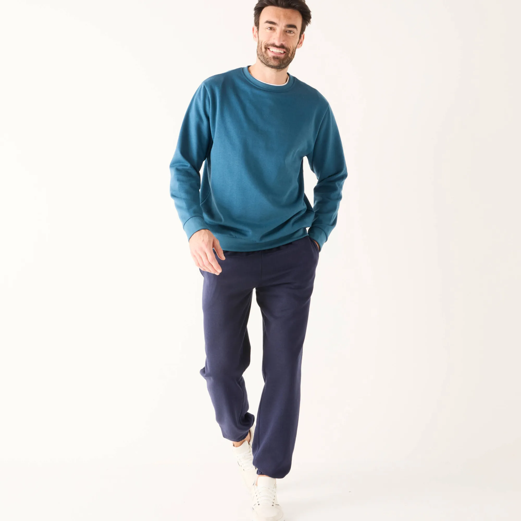 Sweater|Trui En Vest<Blancheporte Sweater in molton met ronde hals petroleumblauw