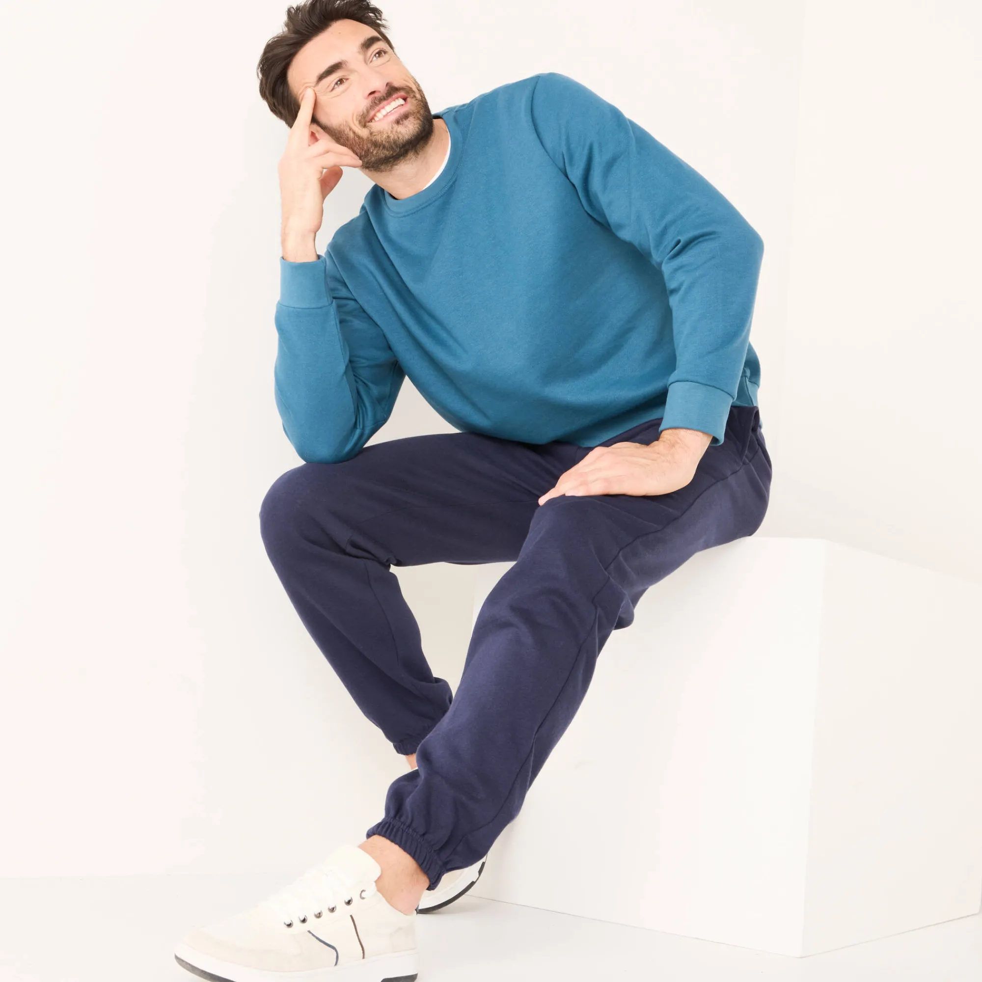 Sweater|Trui En Vest<Blancheporte Sweater in molton met ronde hals petroleumblauw