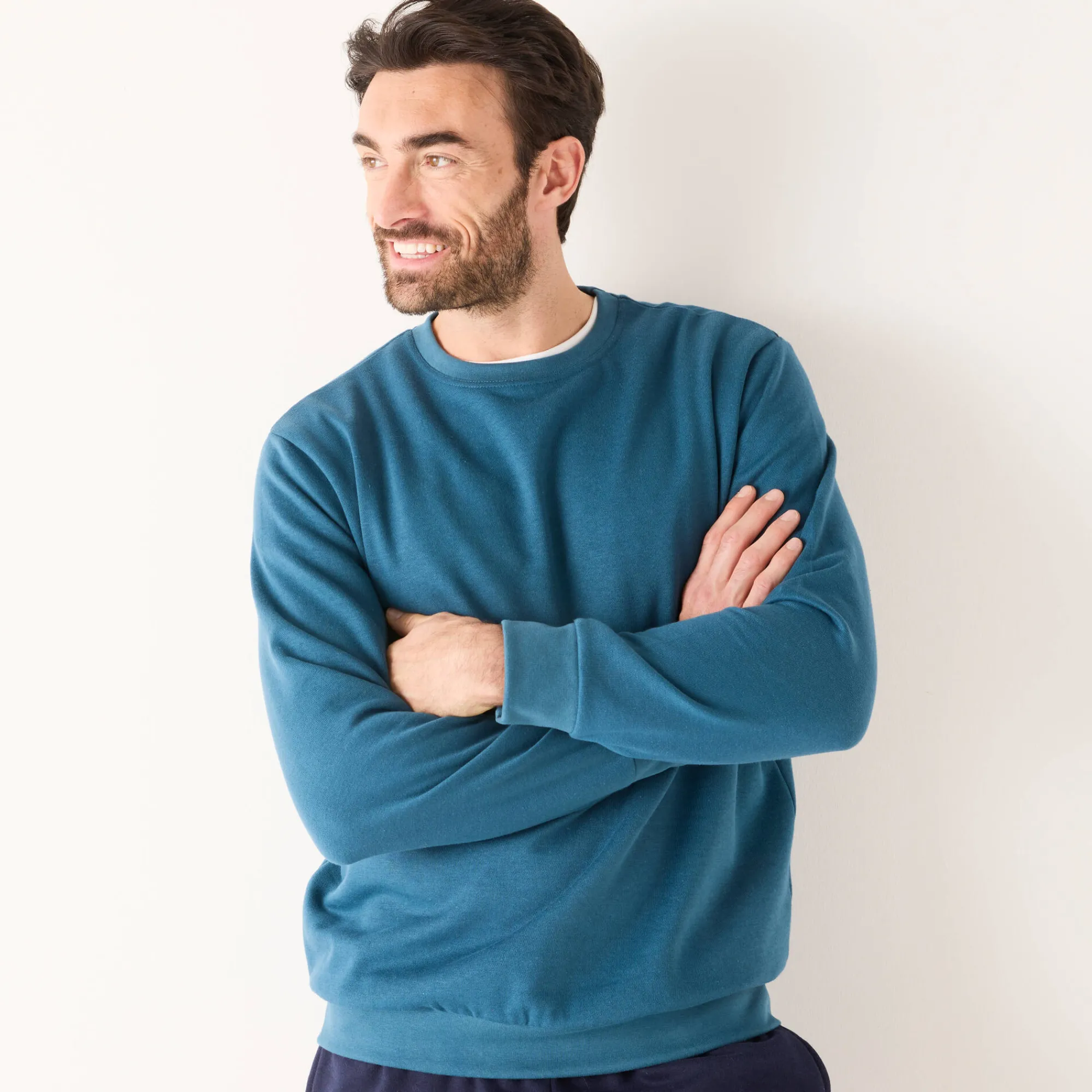 Sweater|Trui En Vest<Blancheporte Sweater in molton met ronde hals petroleumblauw