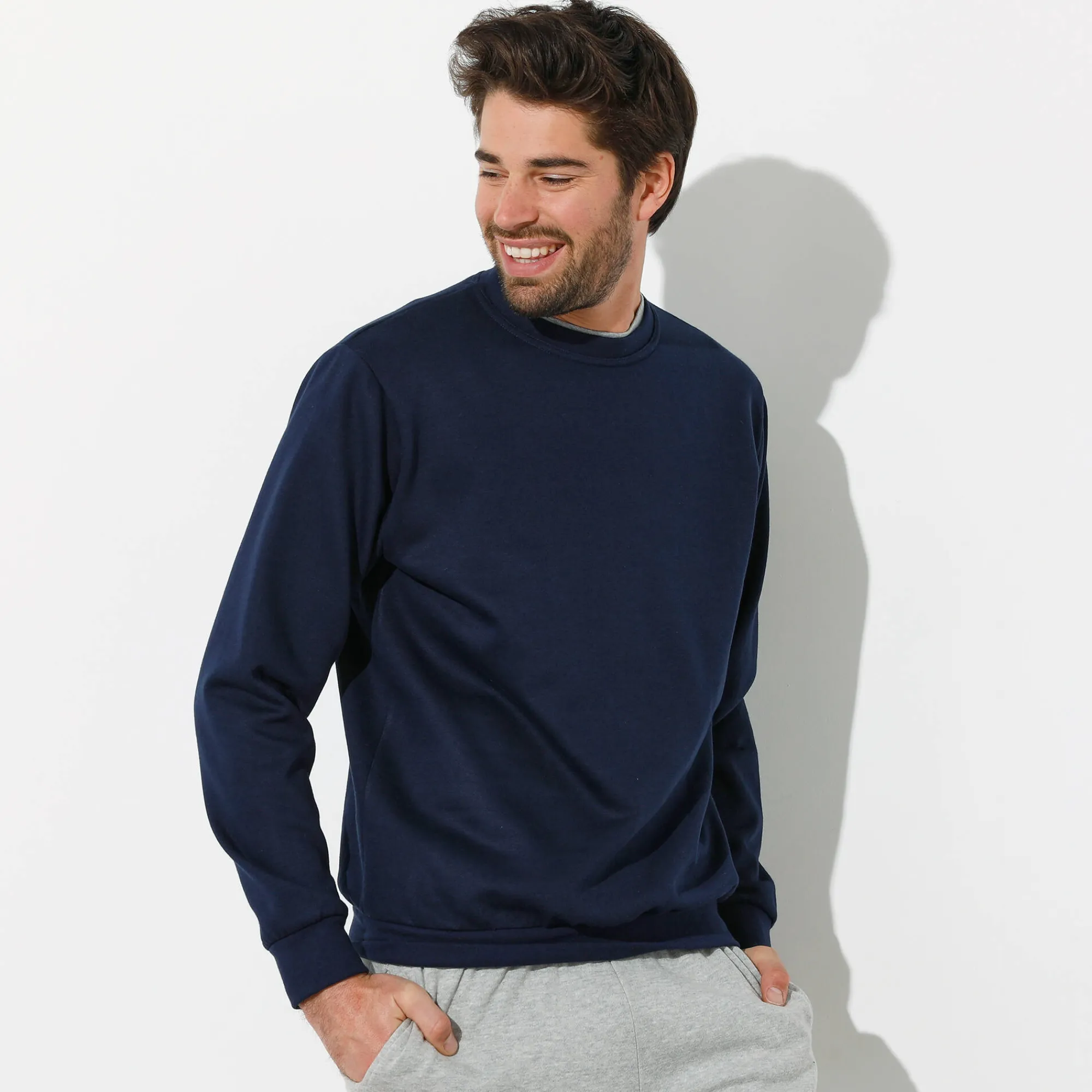 Sweater|Trui En Vest<Blancheporte Sweater in molton met ronde hals marine