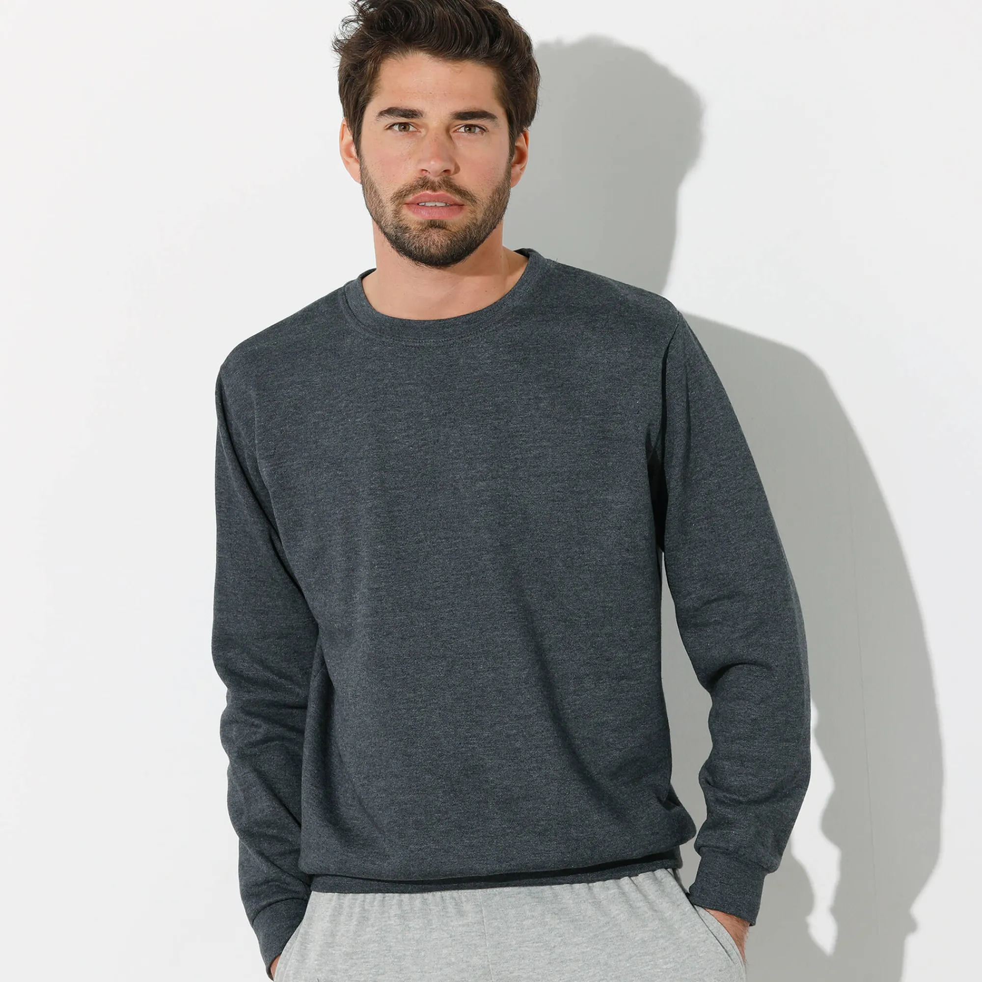 Sweater|Trui En Vest<Blancheporte Sweater in molton met ronde hals chiné antraciet