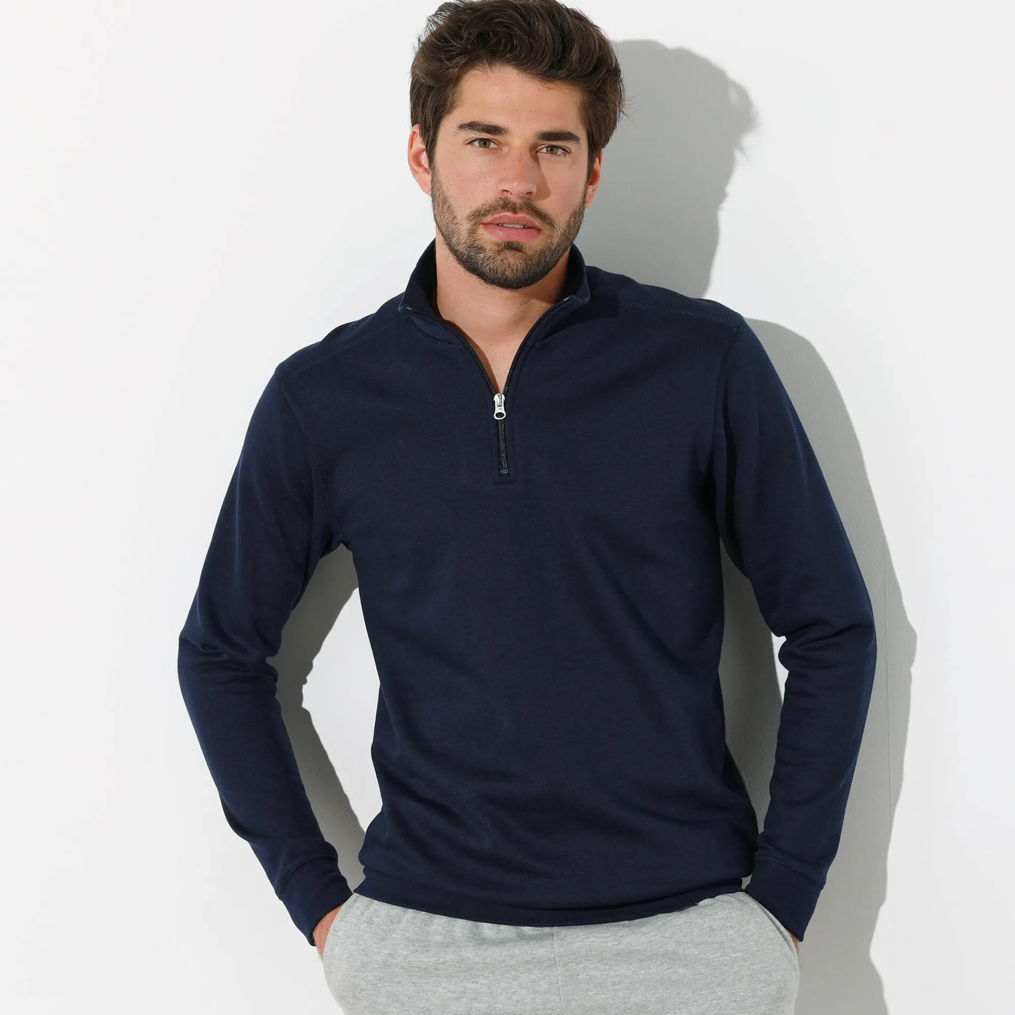 Sweater|Trui En Vest<Blancheporte Sweater in molton met truckerskraag marine