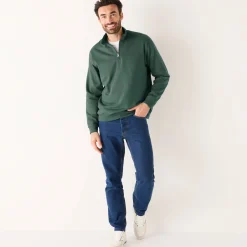 Sweater|Trui En Vest<Blancheporte Sweater in molton met truckerskraag donkergroen