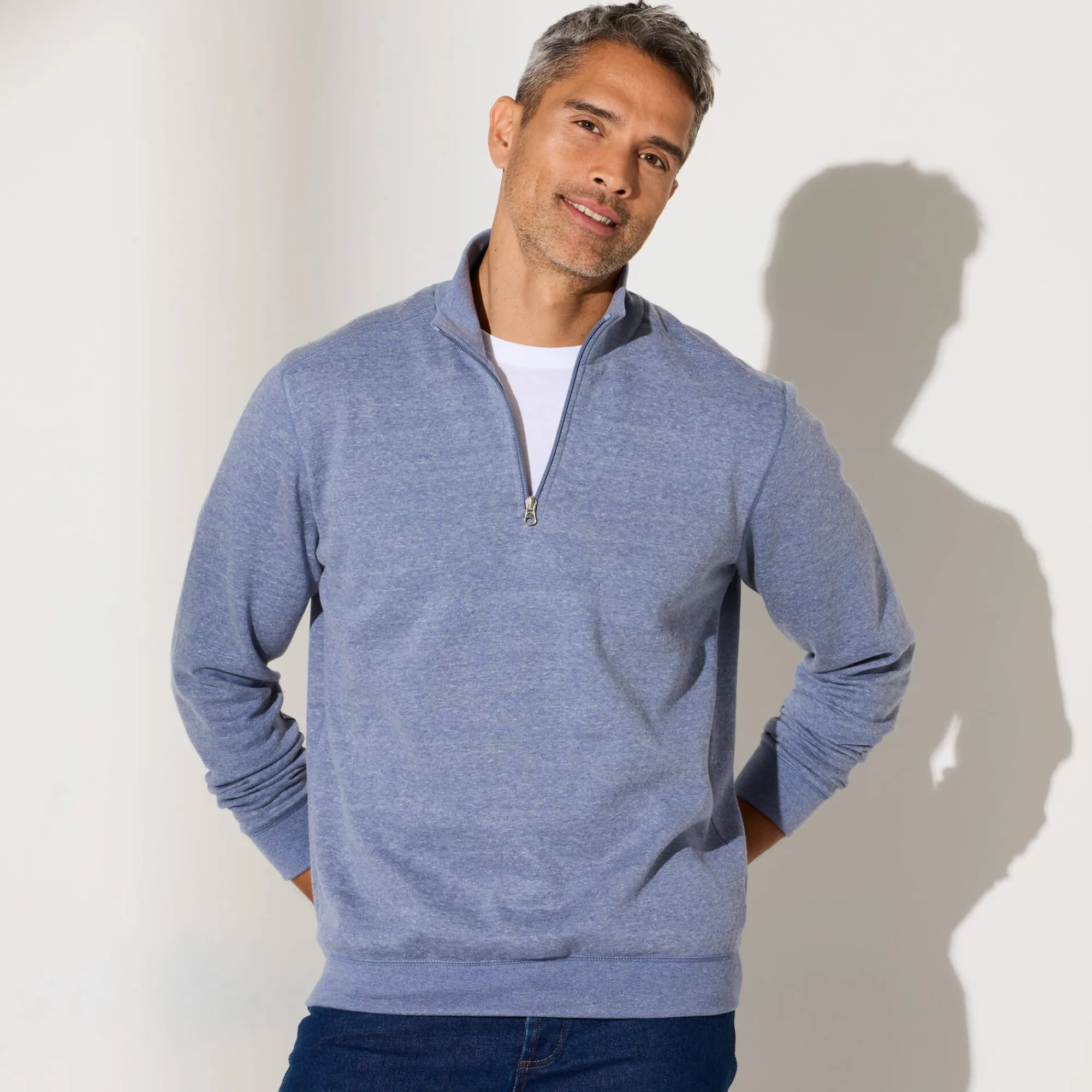 Sweater|Trui En Vest<Blancheporte Sweater in molton met truckerskraag jeansblauw