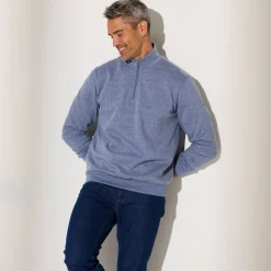 Sweater|Trui En Vest<Blancheporte Sweater in molton met truckerskraag jeansblauw