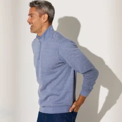 Sweater|Trui En Vest<Blancheporte Sweater in molton met truckerskraag jeansblauw