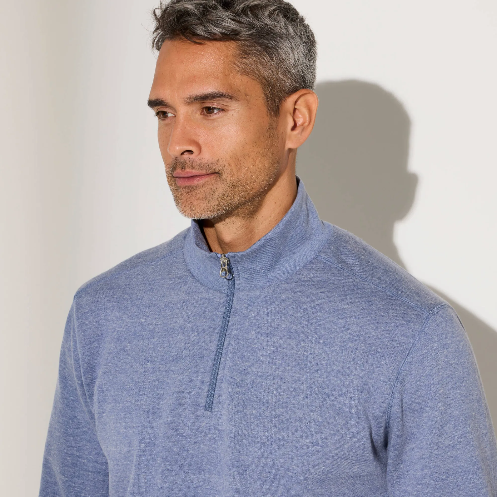 Sweater|Trui En Vest<Blancheporte Sweater in molton met truckerskraag jeansblauw