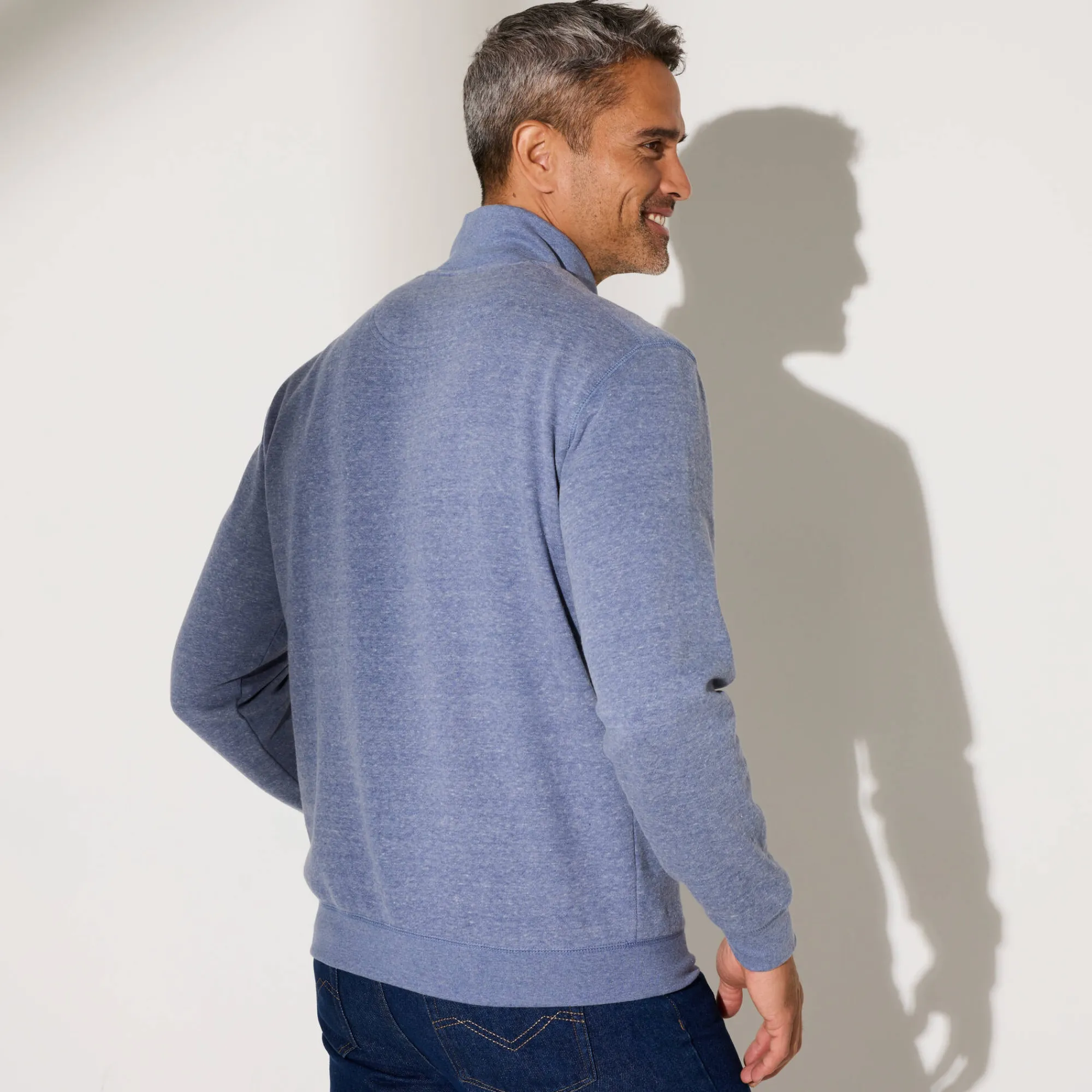 Sweater|Trui En Vest<Blancheporte Sweater in molton met truckerskraag jeansblauw