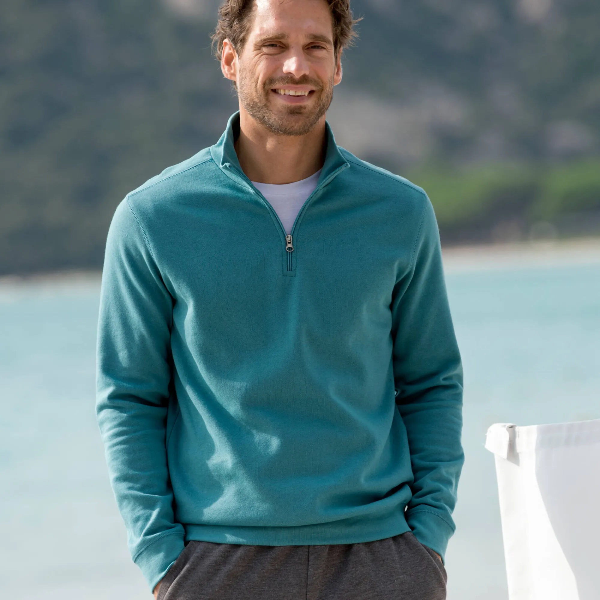 Sweater|Trui En Vest<Blancheporte Sweater in molton met truckerskraag groenblauw