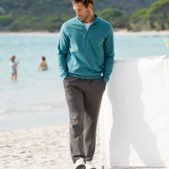 Sweater|Trui En Vest<Blancheporte Sweater in molton met truckerskraag groenblauw