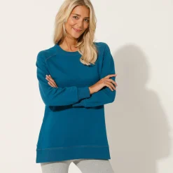 Trui En Vest<Blancheporte Sweater in molton met tunieklengte petroleumblauw