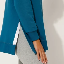 Trui En Vest<Blancheporte Sweater in molton met tunieklengte petroleumblauw