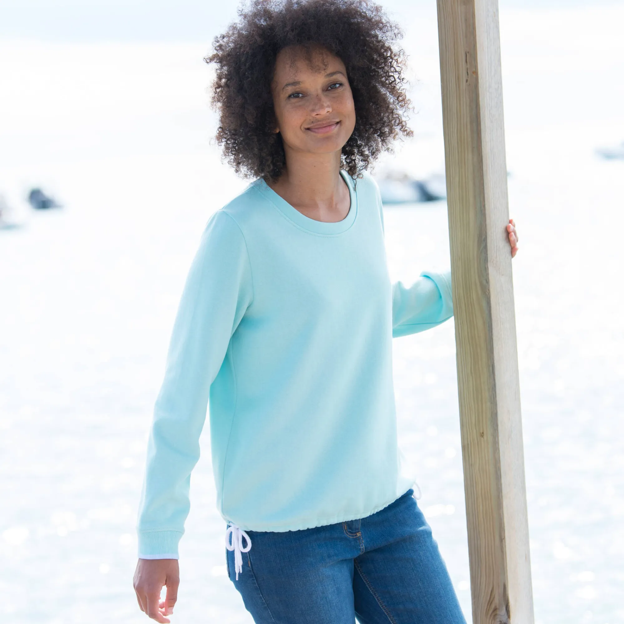 Trui En Vest<Blancheporte Sweater in molton, sleuflintjes celadon / ecru