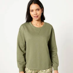 Trui En Vest<Blancheporte Sweater in molton, wijd volume kaki