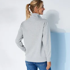 Trui En Vest<Blancheporte Sweater met opstaande ritskraag in geruwd molton chiné grijs