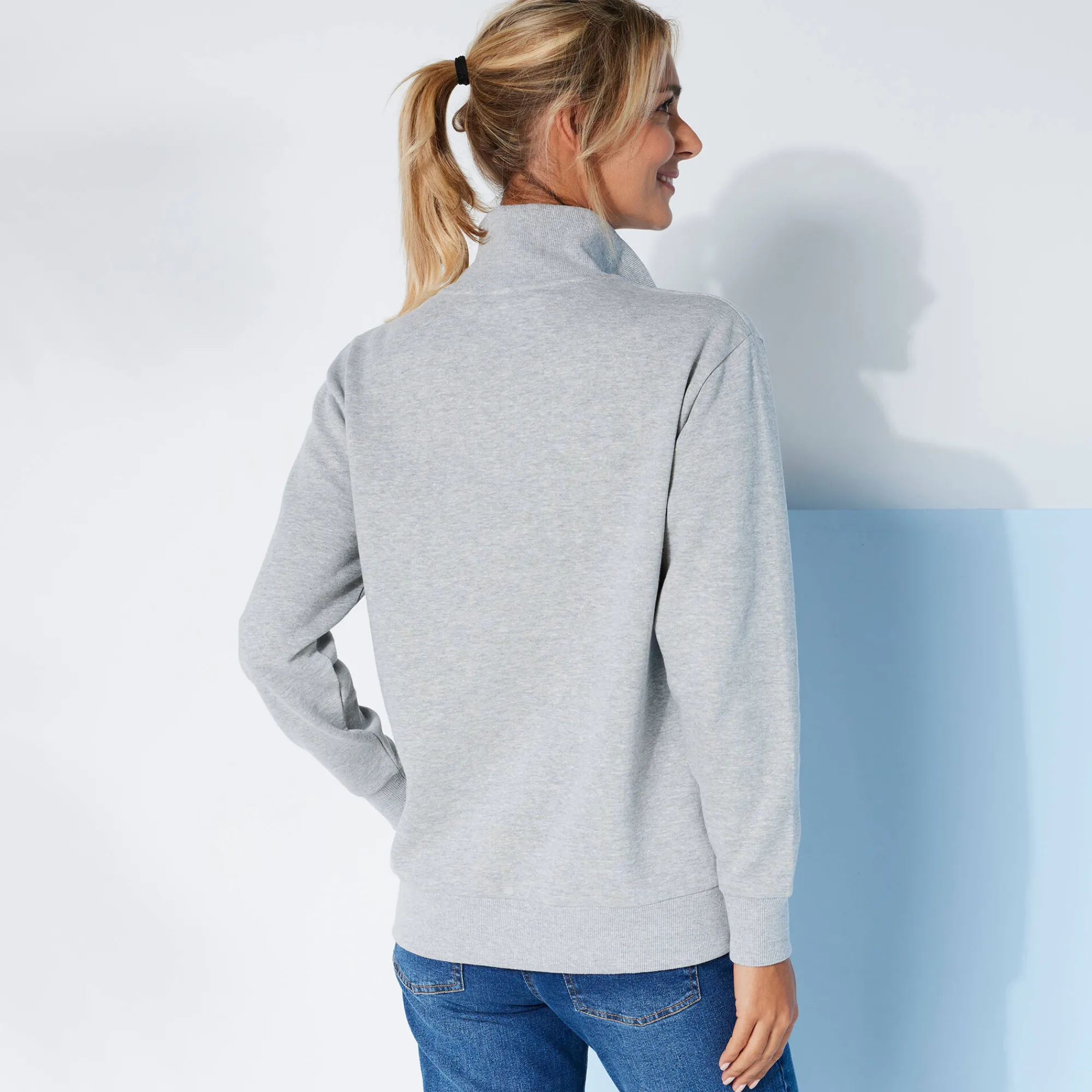 Trui En Vest<Blancheporte Sweater met opstaande ritskraag in geruwd molton chiné grijs
