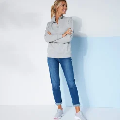 Trui En Vest<Blancheporte Sweater met opstaande ritskraag in geruwd molton chiné grijs