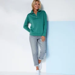 Trui En Vest<Blancheporte Sweater met opstaande ritskraag in geruwd molton smaragdgroen