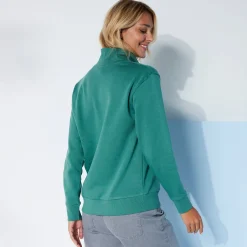 Trui En Vest<Blancheporte Sweater met opstaande ritskraag in geruwd molton smaragdgroen