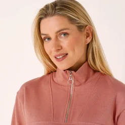 Trui En Vest<Blancheporte Sweater met opstaande ritskraag in geruwd molton perzik