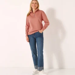 Trui En Vest<Blancheporte Sweater met opstaande ritskraag in geruwd molton perzik
