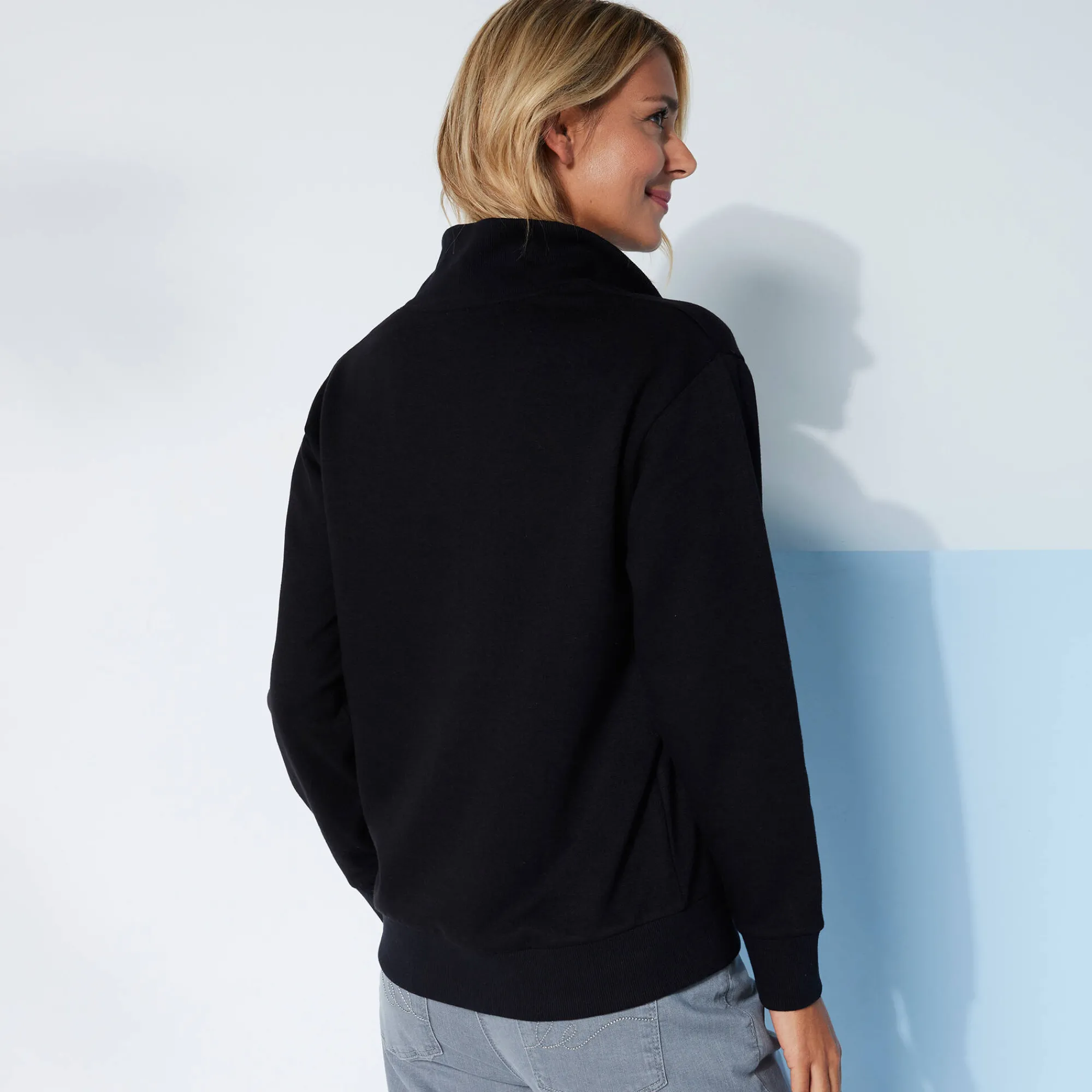 Trui En Vest<Blancheporte Sweater met opstaande ritskraag in geruwd molton zwart