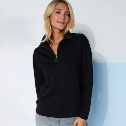 Trui En Vest<Blancheporte Sweater met opstaande ritskraag in geruwd molton zwart