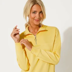 Trui En Vest<Blancheporte Sweater met opstaande ritskraag in geruwd molton lichtgeel