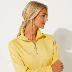 Trui En Vest<Blancheporte Sweater met opstaande ritskraag in geruwd molton lichtgeel