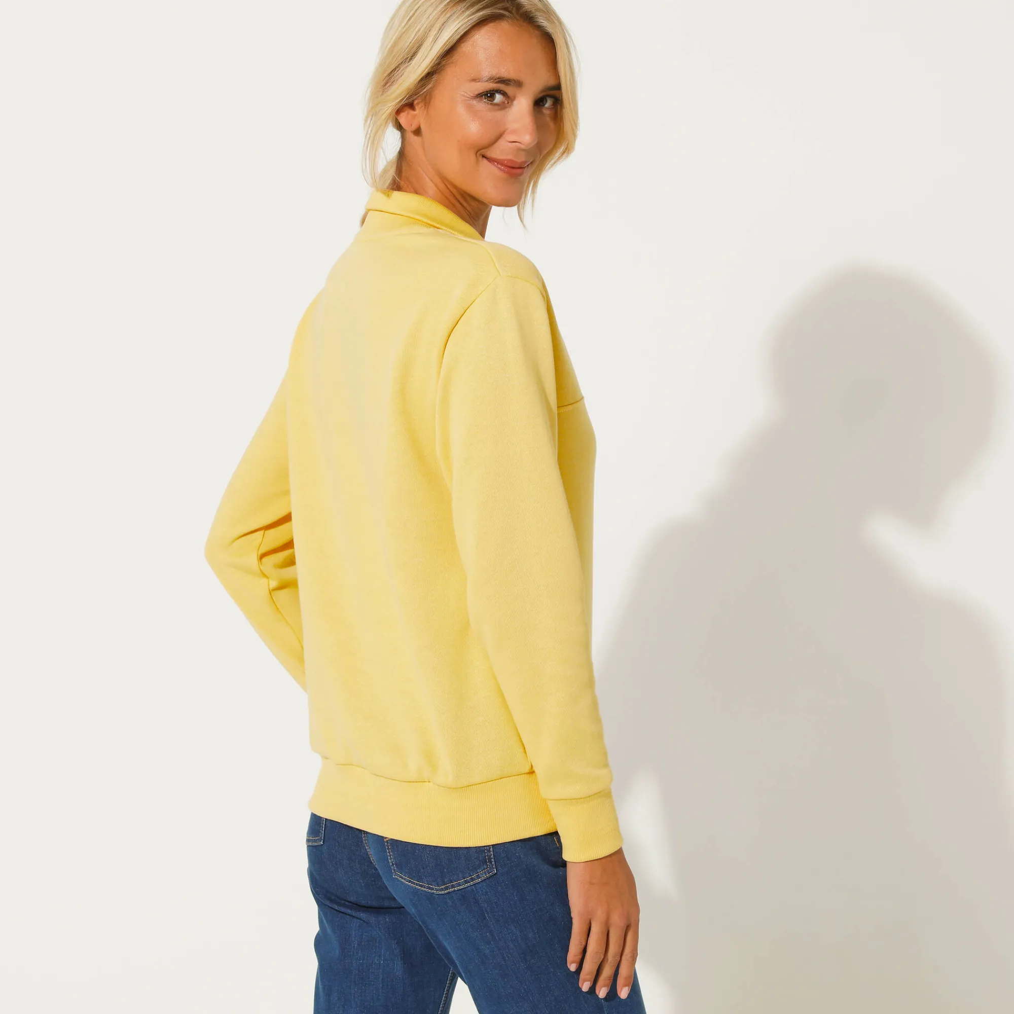 Trui En Vest<Blancheporte Sweater met opstaande ritskraag in geruwd molton lichtgeel