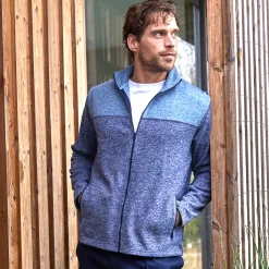 Sweater|Trui En Vest<Blancheporte Sweater met opstaande ritskraag, tricot gevoerd met molton chiné blauw