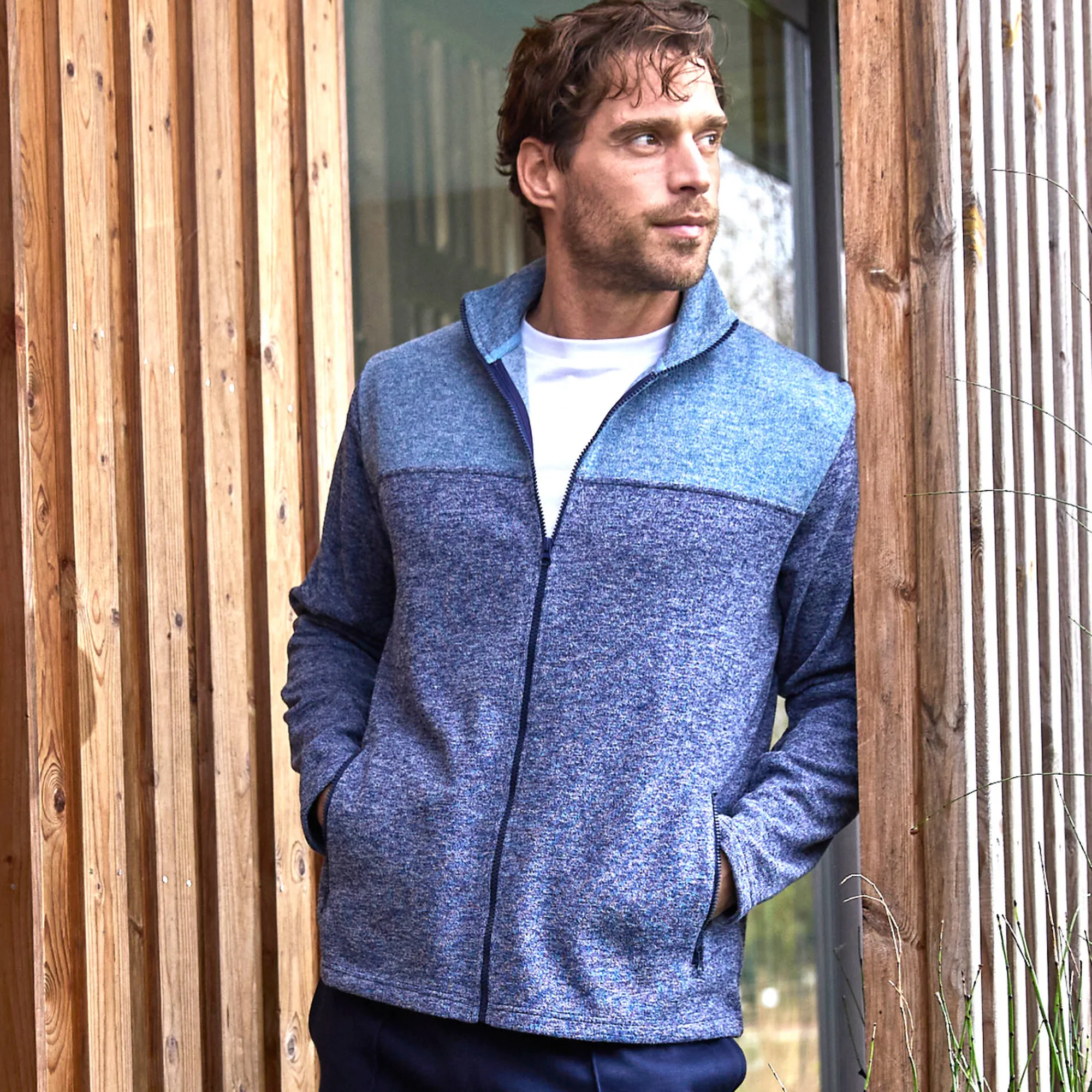 Sweater|Trui En Vest<Blancheporte Sweater met opstaande ritskraag, tricot gevoerd met molton chiné blauw