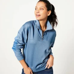 Trui En Vest<Blancheporte Sweater met opstaande ritskraag in geruwd molton jeansblauw
