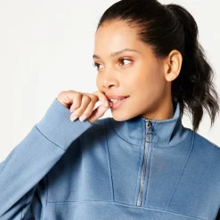 Trui En Vest<Blancheporte Sweater met opstaande ritskraag in geruwd molton jeansblauw
