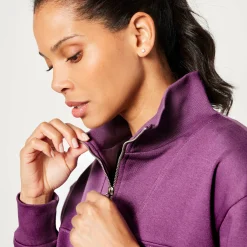 Trui En Vest<Blancheporte Sweater met opstaande ritskraag in geruwd molton paarsrood