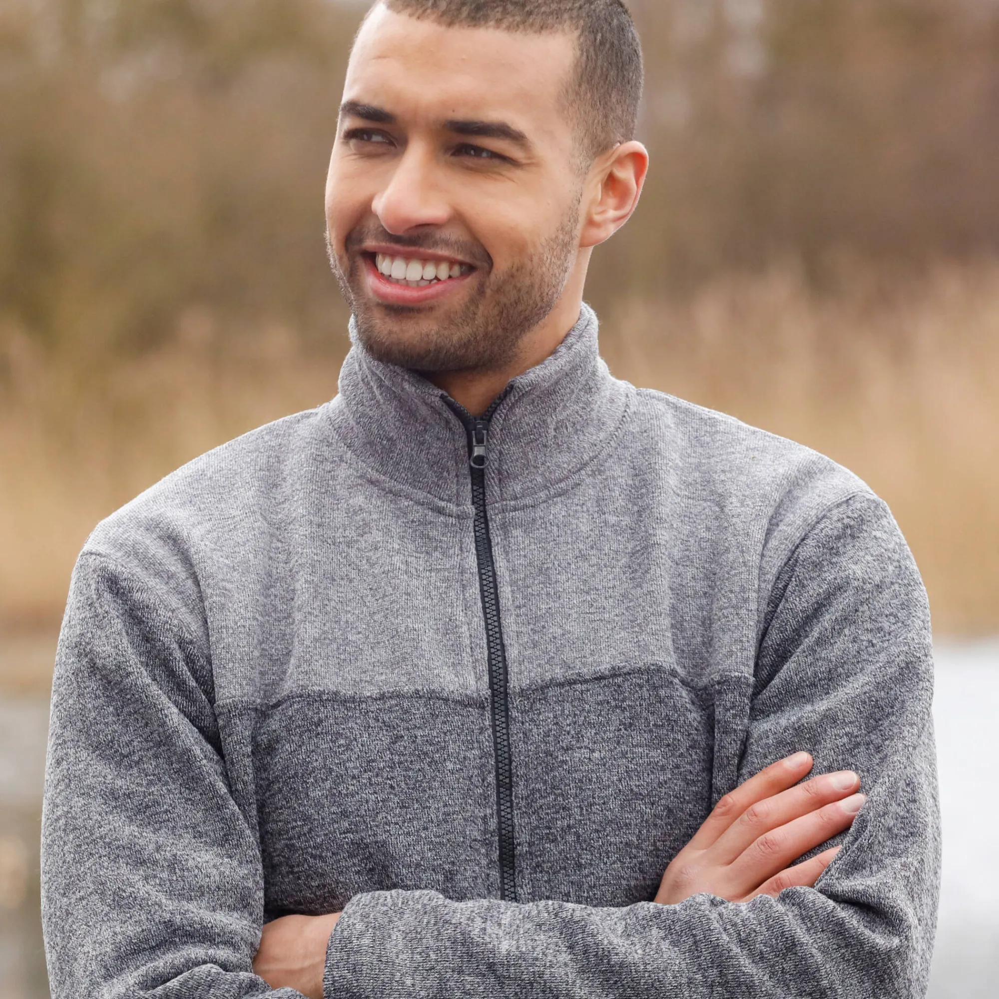 Sweater|Trui En Vest<Blancheporte Sweater met opstaande ritskraag, tricot gevoerd met molton chiné grijs