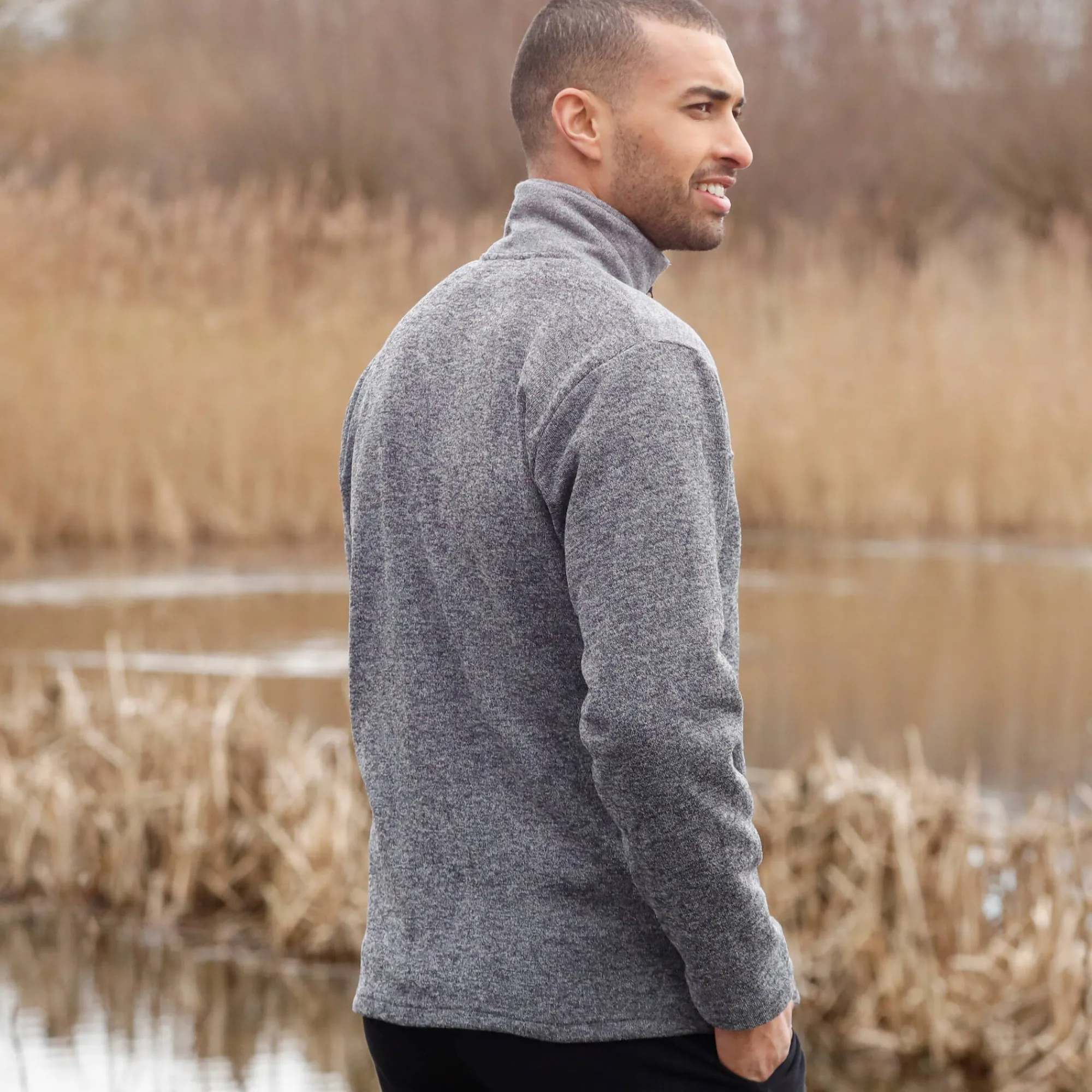 Sweater|Trui En Vest<Blancheporte Sweater met opstaande ritskraag, tricot gevoerd met molton chiné grijs