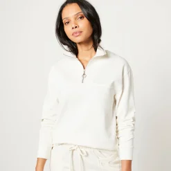 Trui En Vest<Blancheporte Sweater met opstaande ritskraag in geruwd molton ecru
